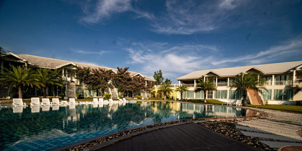 Retirement and assisted living facility in Thailand with pool and residential buildings