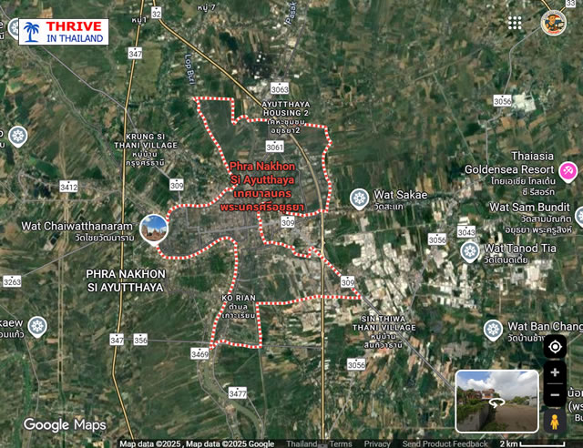 Alt text: Map showing the location of Ayutthaya in central Thailand, just north of Bangkok