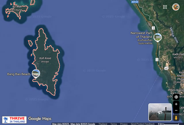 Map showing Koh Kood in Trat province, eastern Thailand, near Koh Mak and the Cambodian border