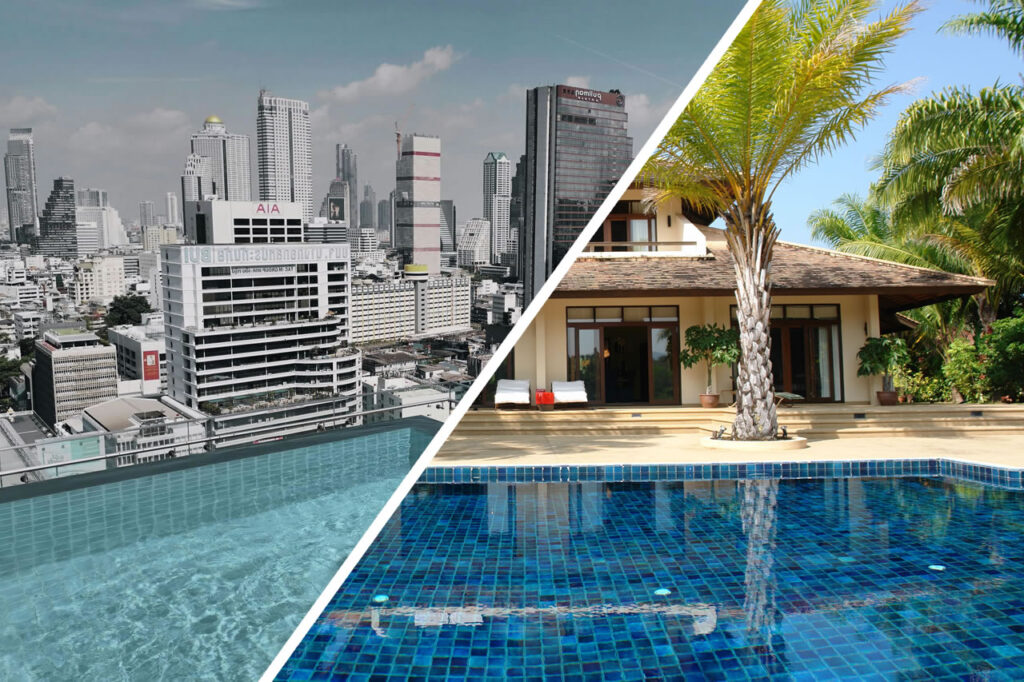 Cost of living in Thailand comparison between Bangkok city lifestyle and beachfront villa living
