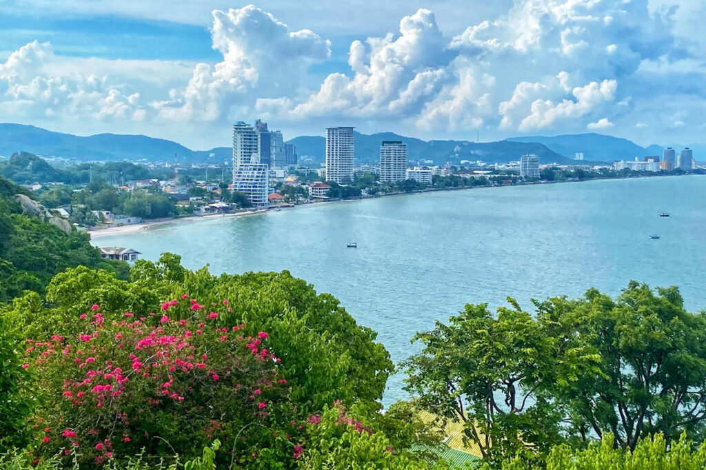 Hua Hin coastline with city skyline and beach in Thailand