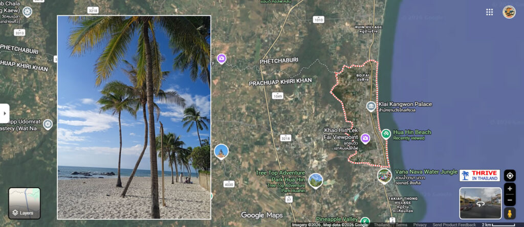 Map showing Hua Hin’s location in Prachuap Khiri Khan province along the Gulf of Thailand