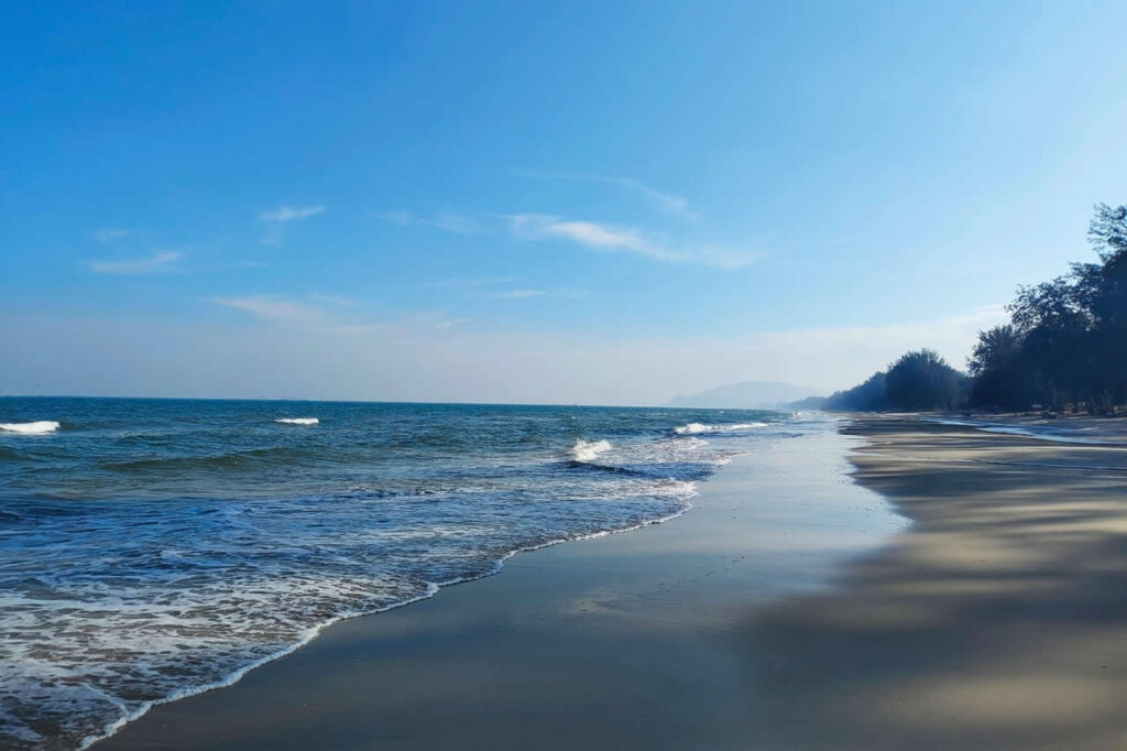 Suan Son Pradipat Beach in Hua Hin with calm shoreline and pine trees