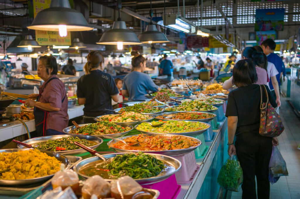 Thai local food market with a variety of affordable cooked dishes and everyday dining options