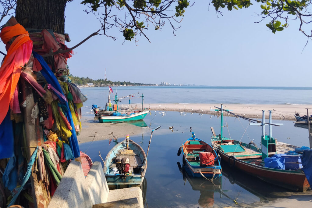 Local fishing boats and calm coastal scene in Hua Hin reflecting everyday life and atmosphere