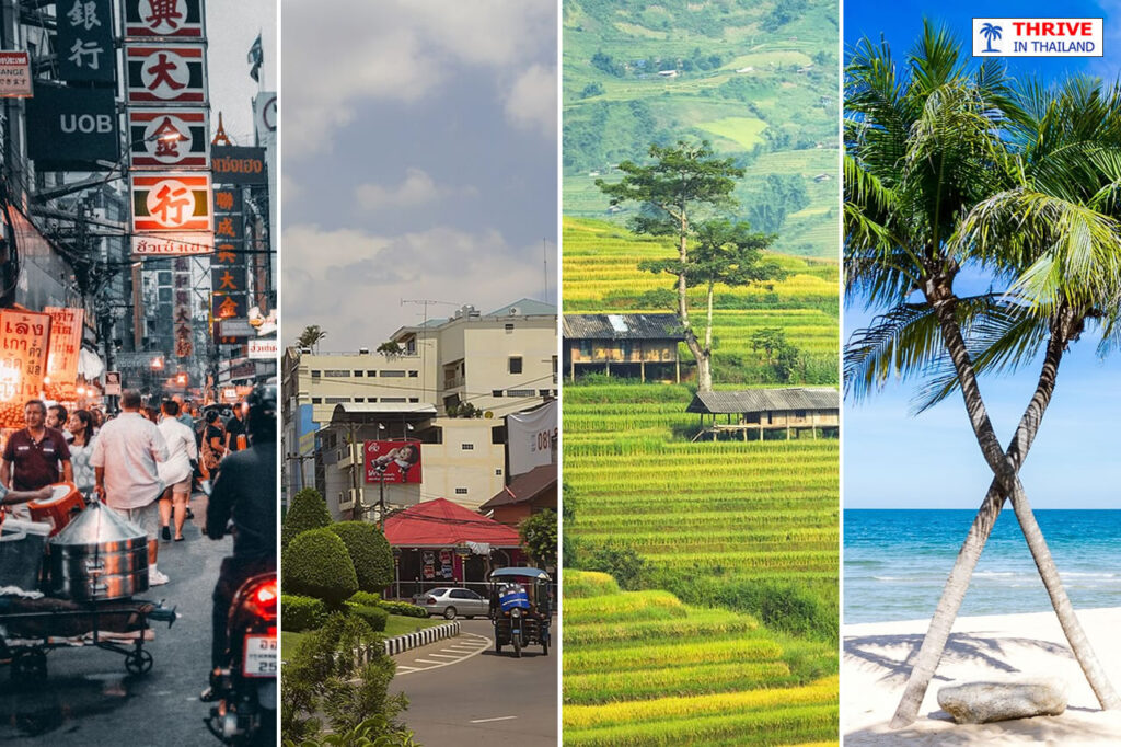 Different lifestyle options in Thailand including city, town, rural and beach living