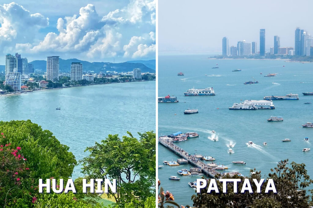 Coastal skyline comparison of Hua Hin and Pattaya showing the different scale and character of Thailand's two popular beach cities