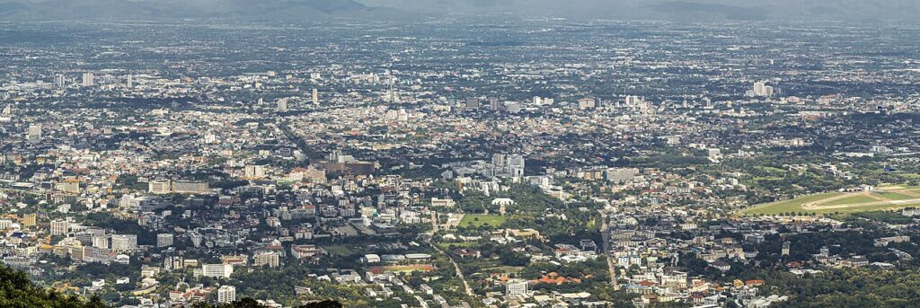 Panoramic view of Chiang Mai city and the surrounding mountains