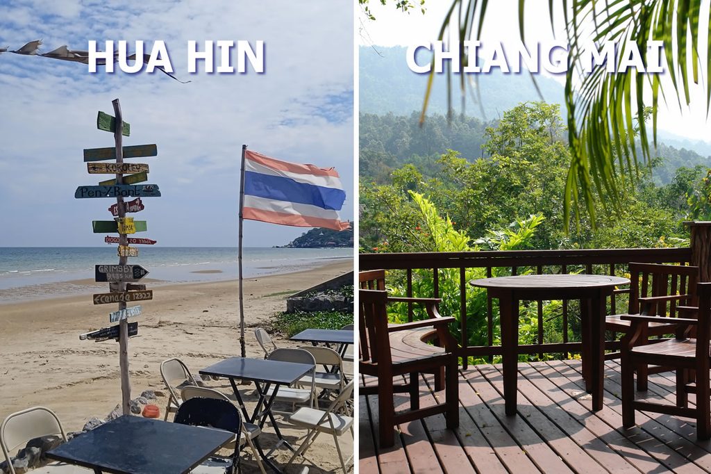 Beachfront setting in Hua Hin compared with mountain and countryside views in Chiang Mai
